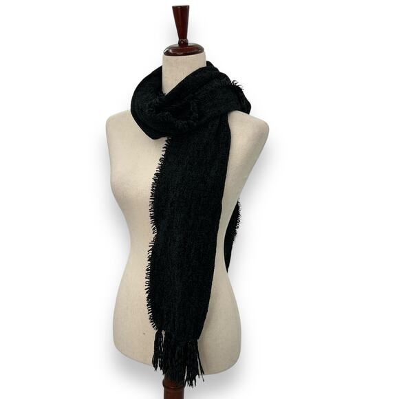 NEW Style&Co. Black Chenille Scarf Fringe Trim Oblong Winter Neutral Cozy Macys - Picture 6 of 13